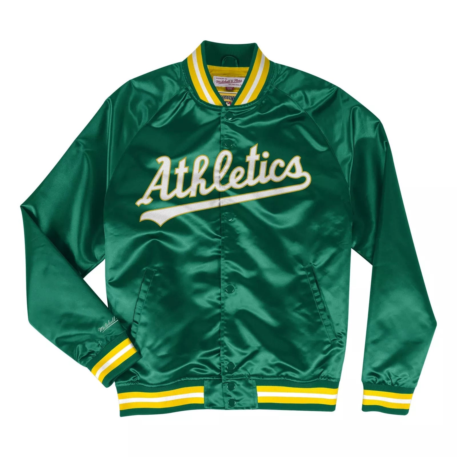 Men's Mitchell & Ness MLB Oakland Athletics Green Lightweight Satin Jacket