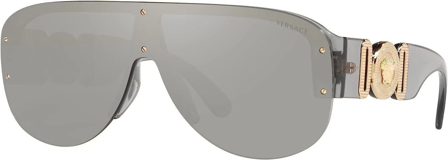 Versace VE 4391 311/6G Transparent Grey Plastic Shield Sunglasses Grey