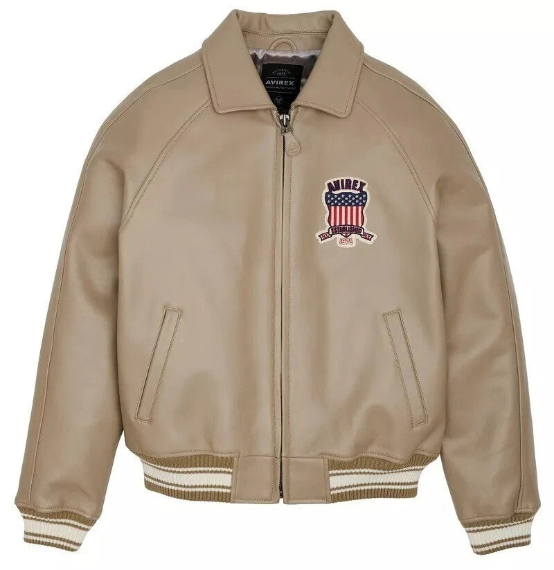 Men's Avirex Mink Bomber American Flight Real Sheep Skin Leather Jacket