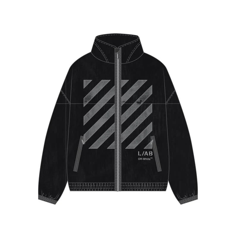 L/AB REFLECTIVE DIAG WINDBREAKER BLACK JACKET