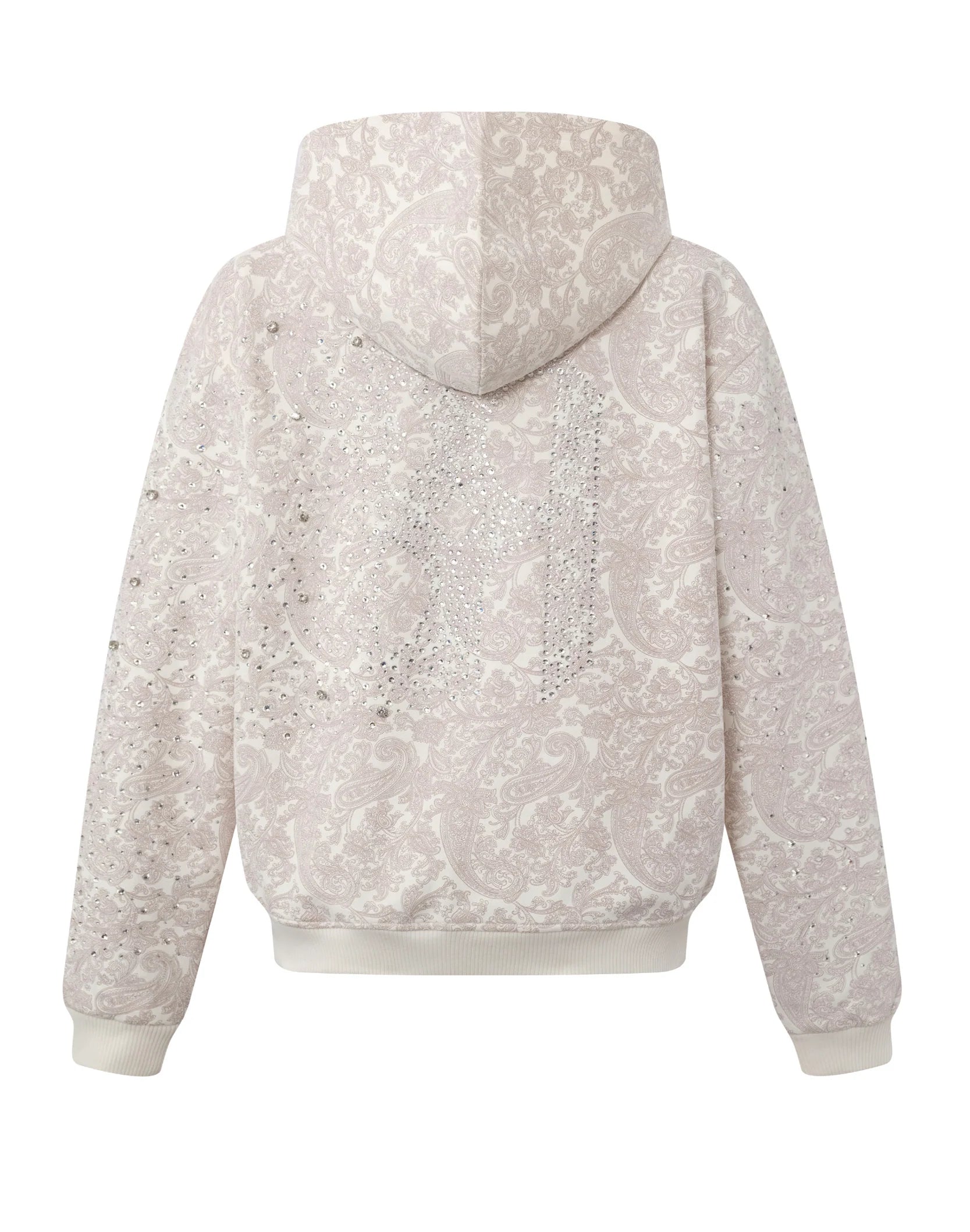 Cashew Blossom Pearl Zipper Hoodie-WHT